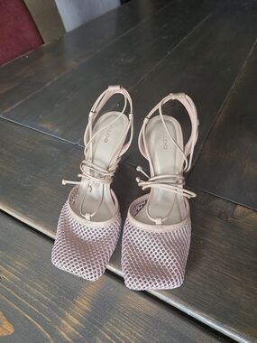ALDO Blush Pink Mesh Strappy Square-Toe Heels